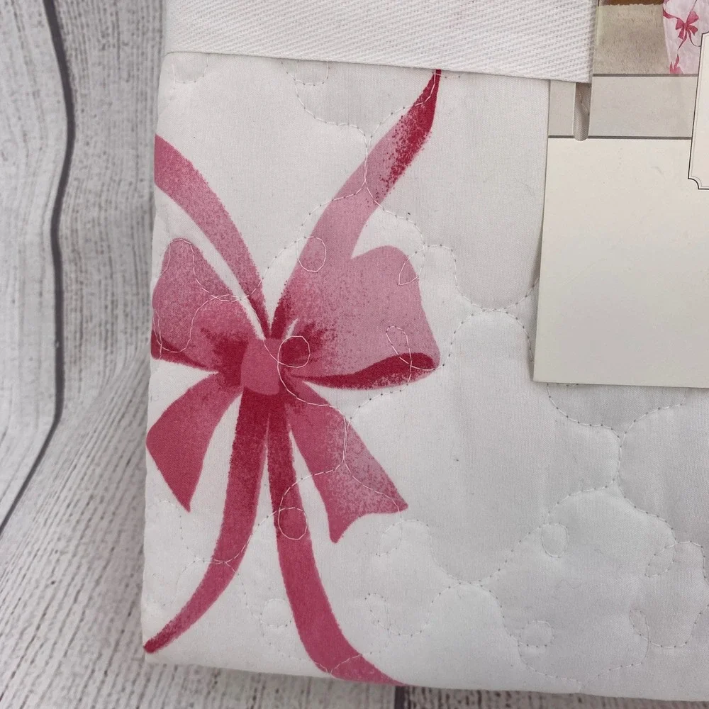 Modern Heirloom Abigail Bow Quilt Set Twin White Pink Ribbon Coquette Cottage